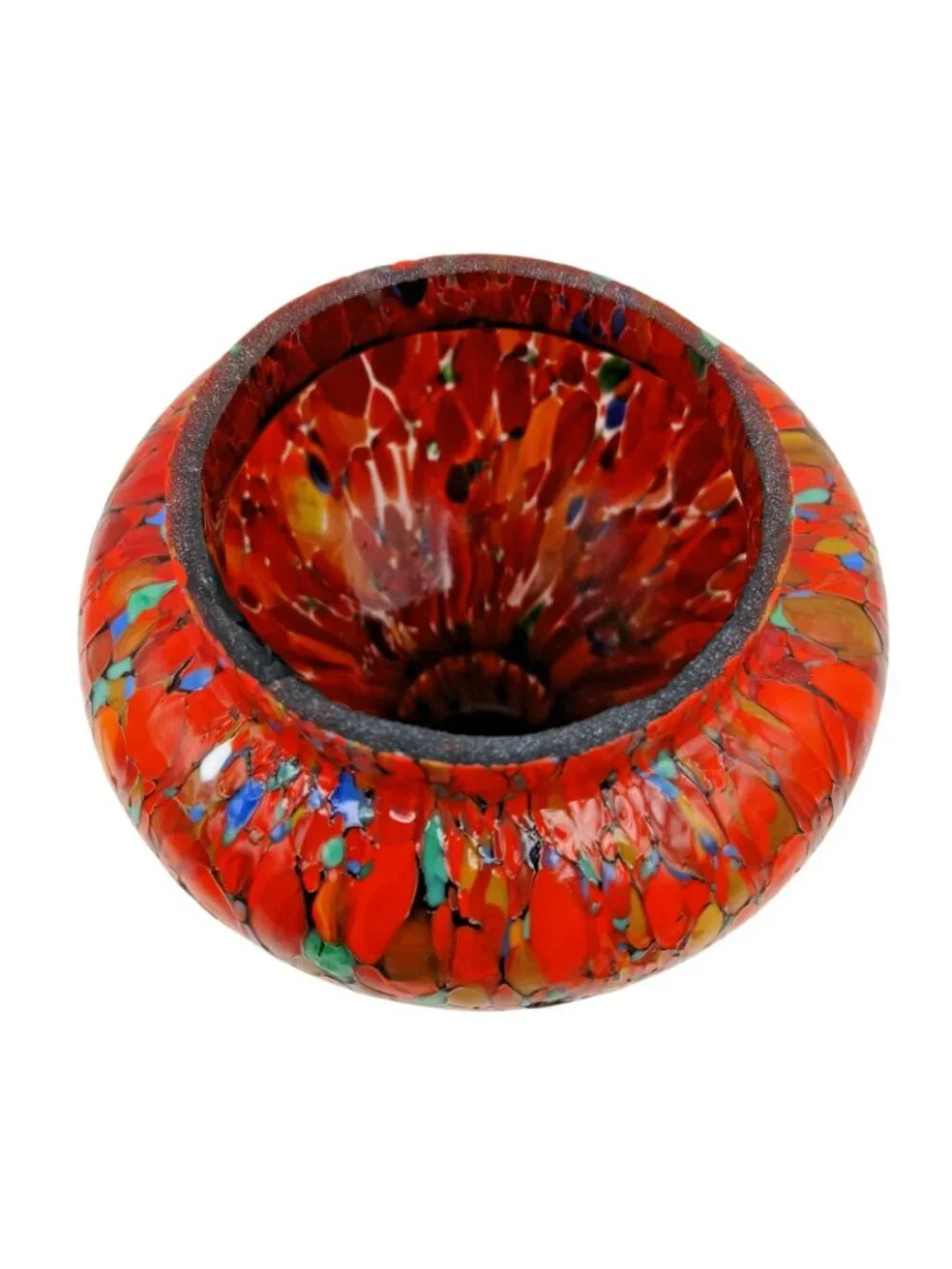 Czech Bohemian Spatter Glass Posy Vase Brass Flower Frog Lid 5